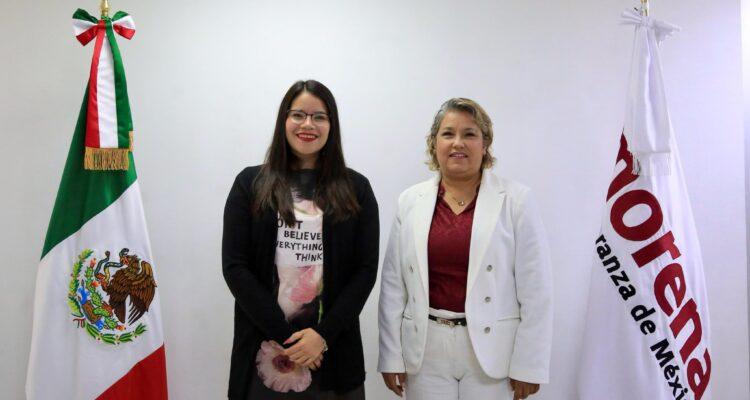 Luz Ma. Hernández, Presidenta del Comité Ejecutivo Estatal de Morena en el Estado de México, y Carolina Rangel Gracida, Secretaria General del Comité Ejecutivo Nacional