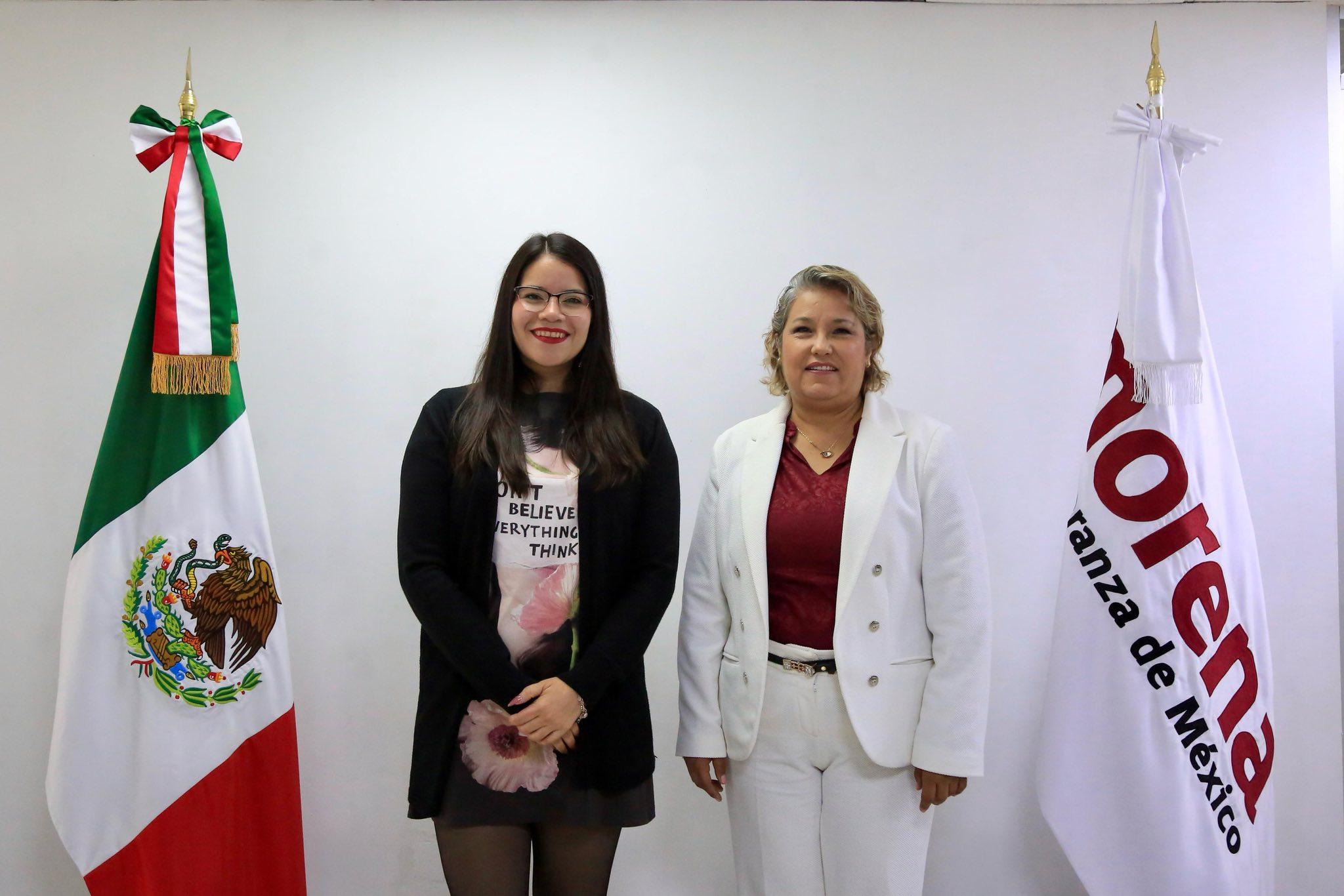Luz Ma. Hernández, Presidenta del Comité Ejecutivo Estatal de Morena en el Estado de México, y Carolina Rangel Gracida, Secretaria General del Comité Ejecutivo Nacional