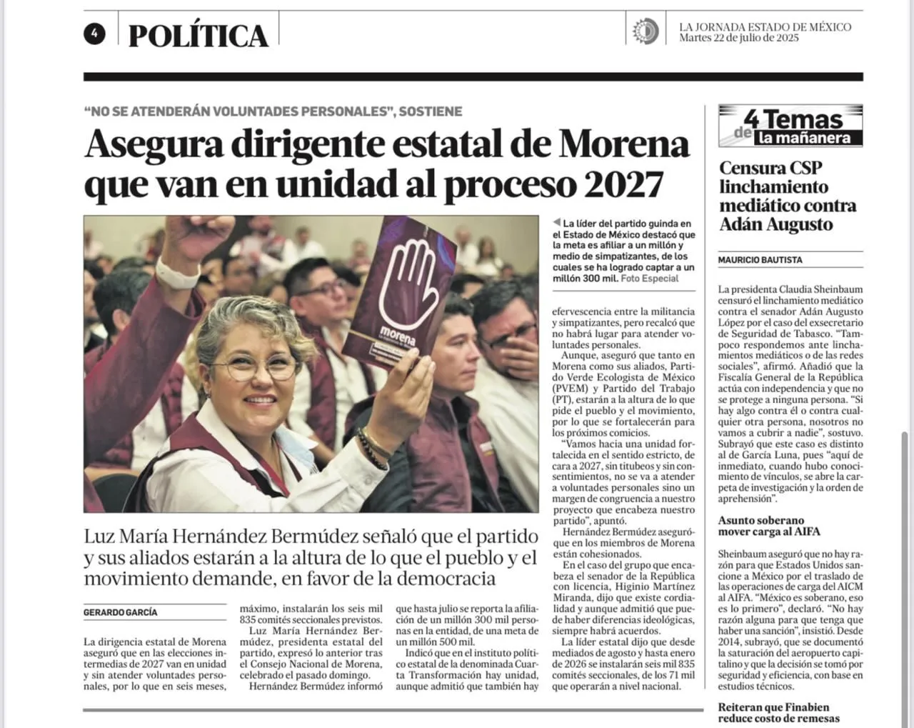 Morena va en unidad para 2027 sin atender voluntades personales: Luz María Hernández